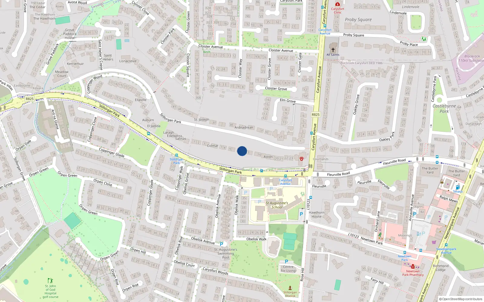 Overhead map showing the location of 12 Stillorgan Park, Co. Dublin