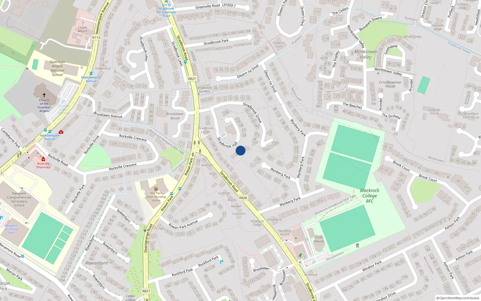 Overhead map showing the location of 12 Stradbrook Hall, Blackrock