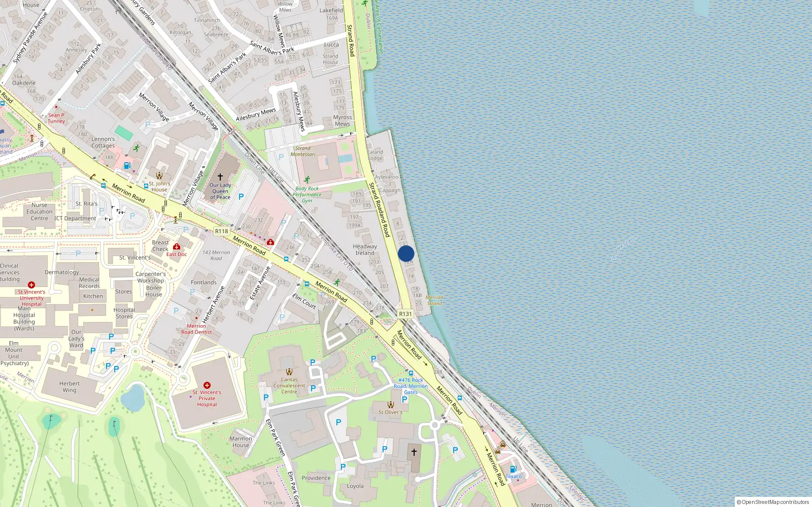 Overhead map showing the location of 12 Strand Road, Dublin