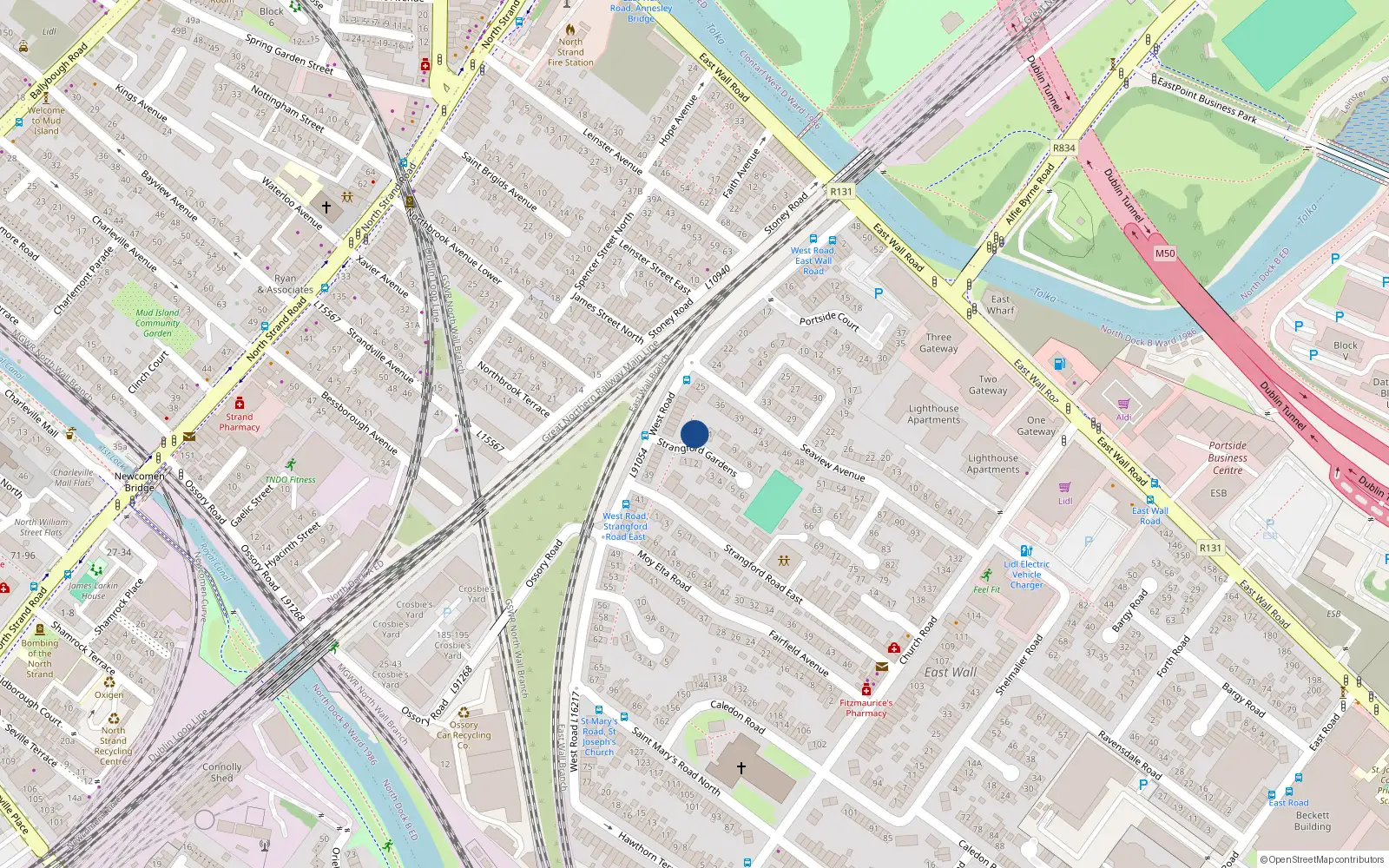 Overhead map showing the location of 12 Strangford Gardens, Dublin 3