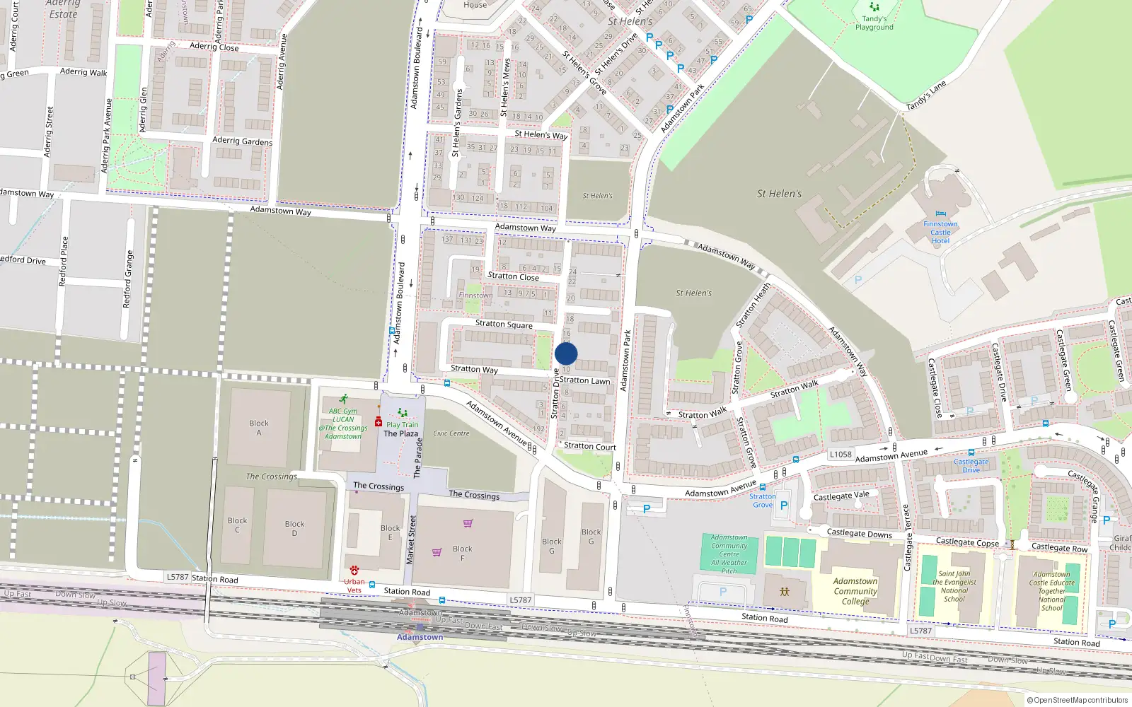 Overhead map showing the location of 12 Stratton Drive, Lucan
