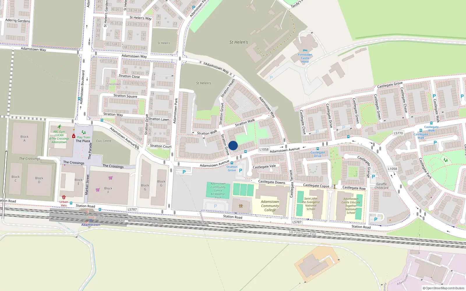 Overhead map showing the location of 12 Stratton Grove, Lucan