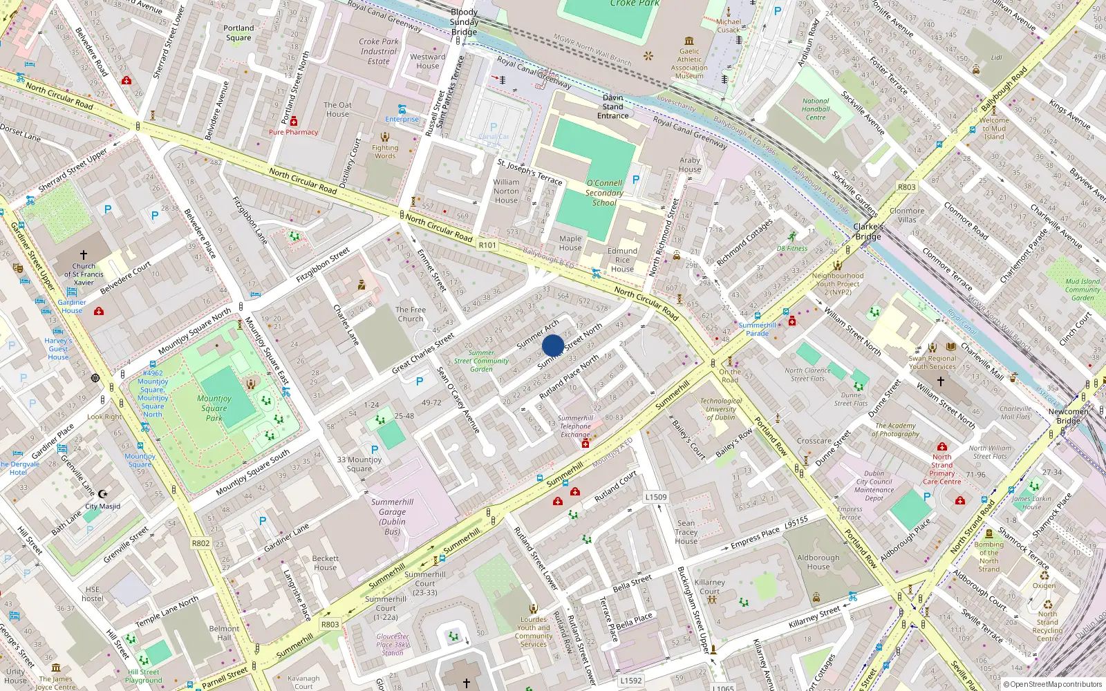 Overhead map showing the location of 12 Summer Street North, Dublin 1