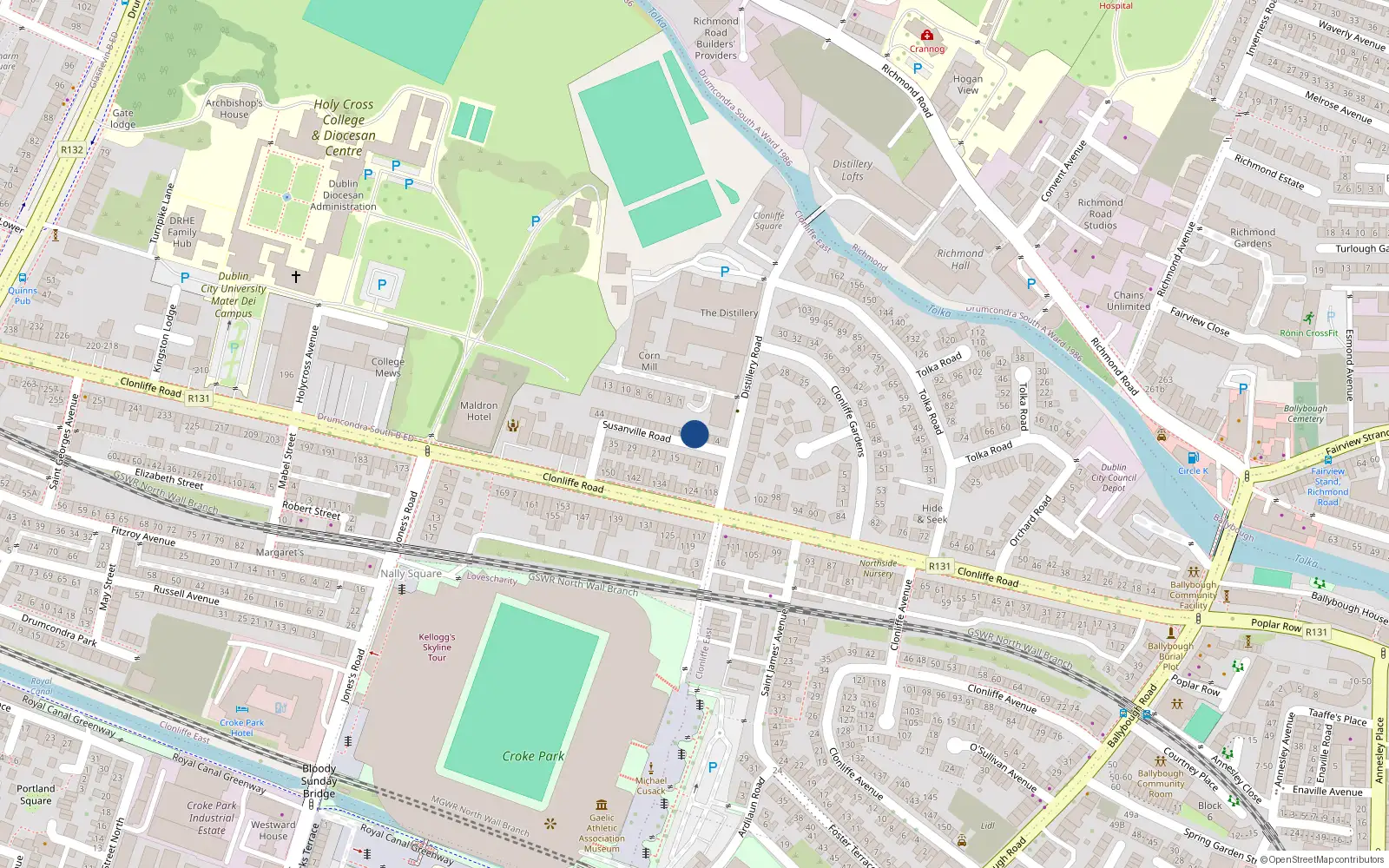 Overhead map showing the location of 12 Susanville Road, Drumcondra, Dublin 3
