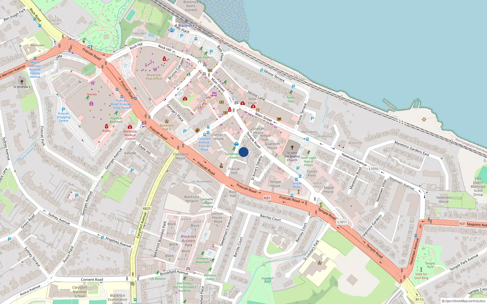Overhead map showing the location of 12 Sweetman's Avenue, Blackrock