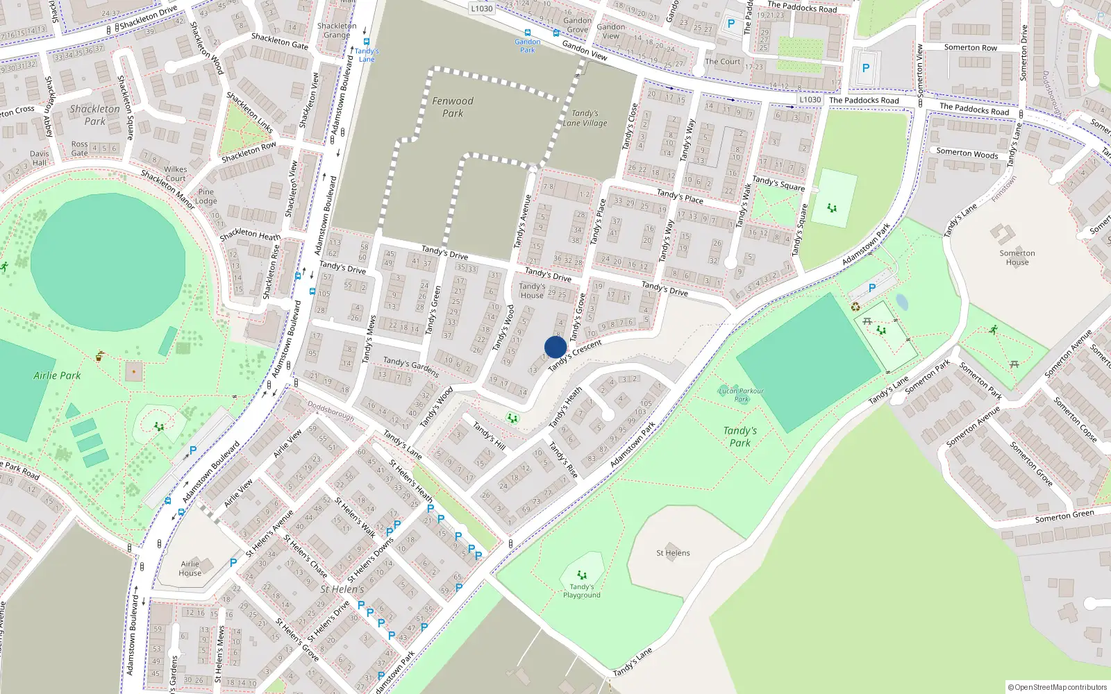 Overhead map showing the location of 12 Tandy's Grove, Lucan