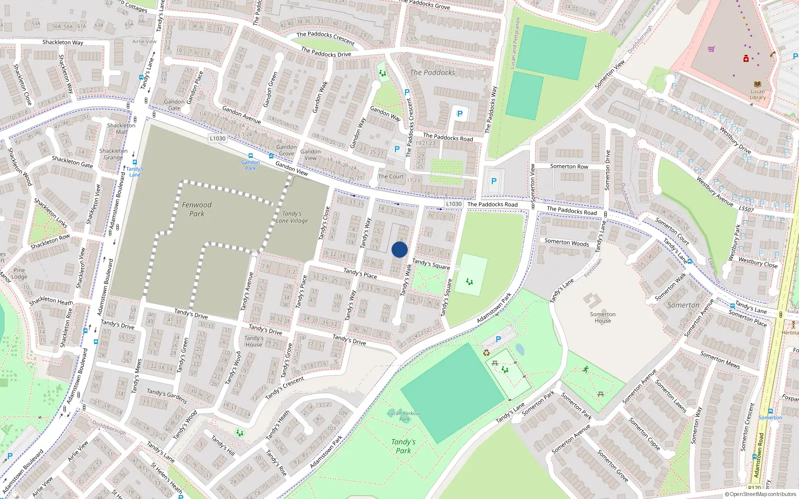 Overhead map showing the location of 12 Tandy's Walk, Lucan