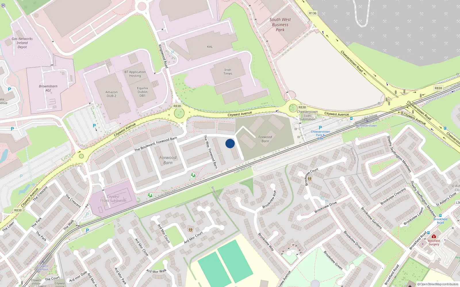 Overhead map showing the location of 12 The Avenue, Brownsbarn