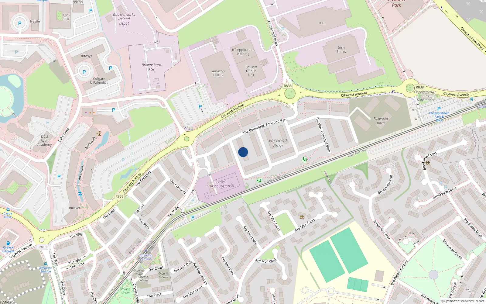 Overhead map showing the location of 12 The Cresent, Brownsbarn