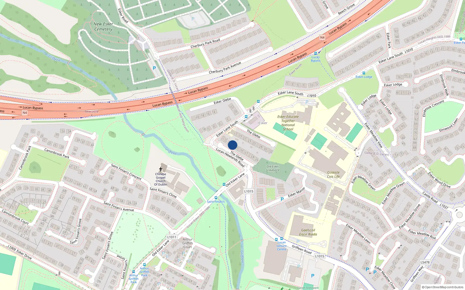 Overhead map showing the location of 12 the Glebe, Esker Lane, Lucan