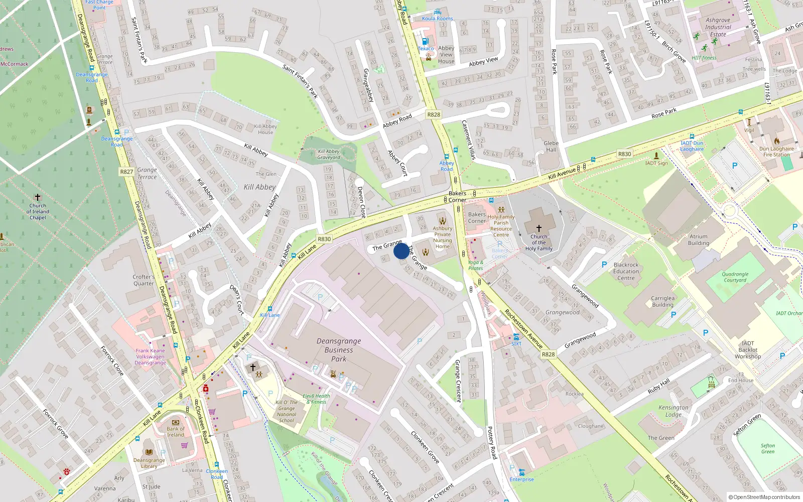 Overhead map showing the location of 12 The Grange, Blackrock