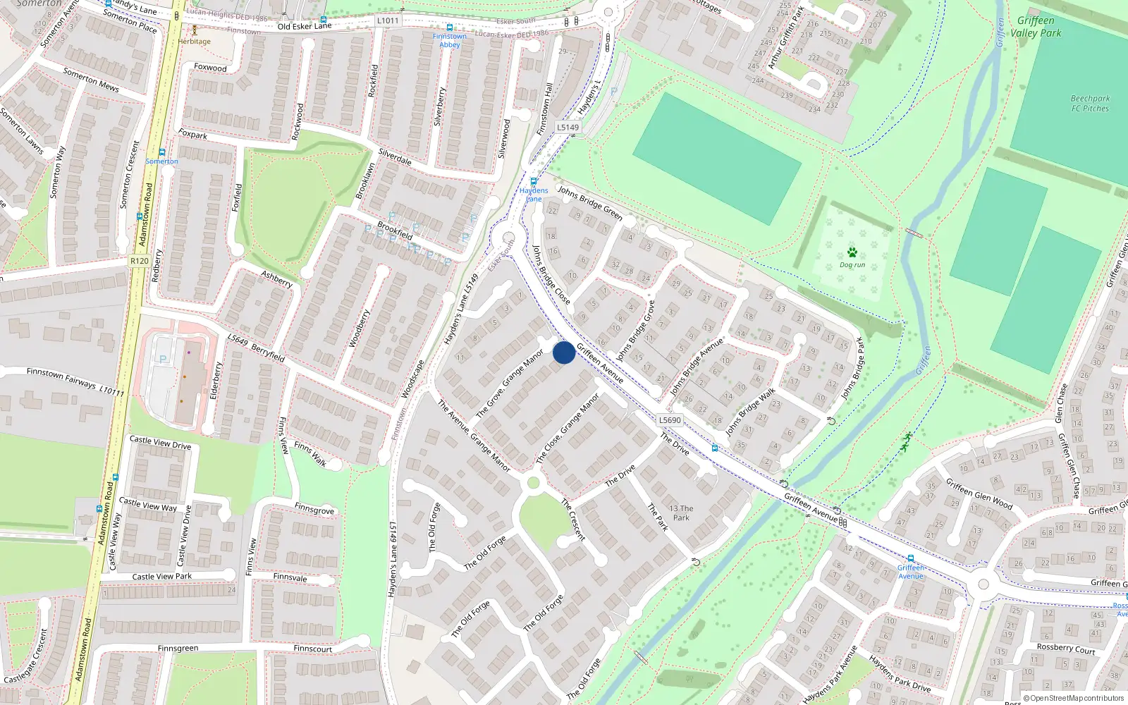 Overhead map showing the location of 12 The Grove, Lucan