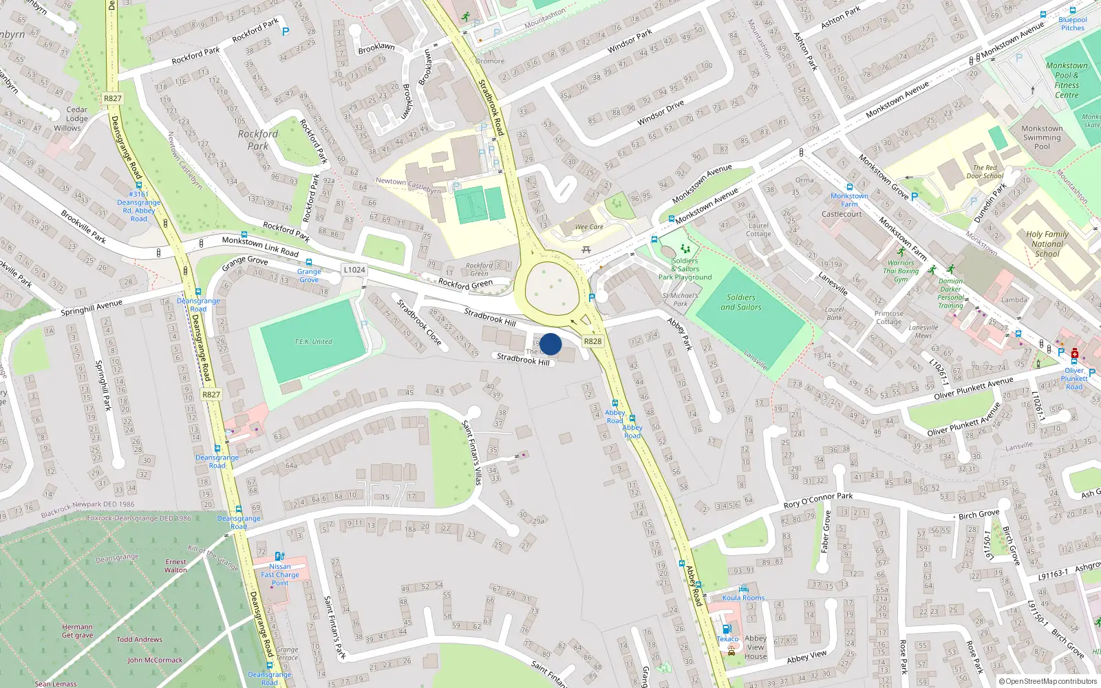 Overhead map showing the location of 12 Stradbrook Road, Blackrock