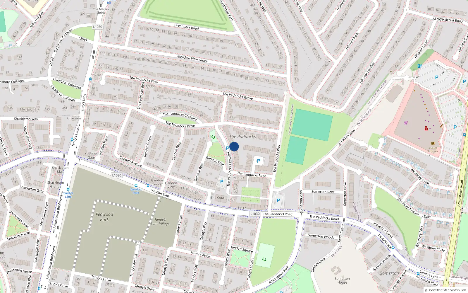Overhead map showing the location of 12 The Paddocks Crescent, Lucan