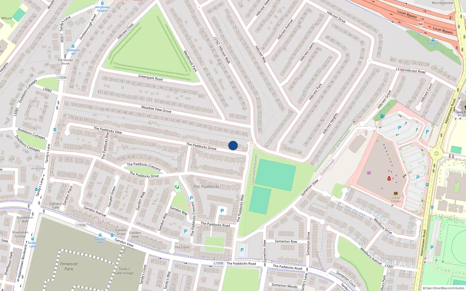 Overhead map showing the location of 12 the Paddocks Grove, Adamstown, Lucan
