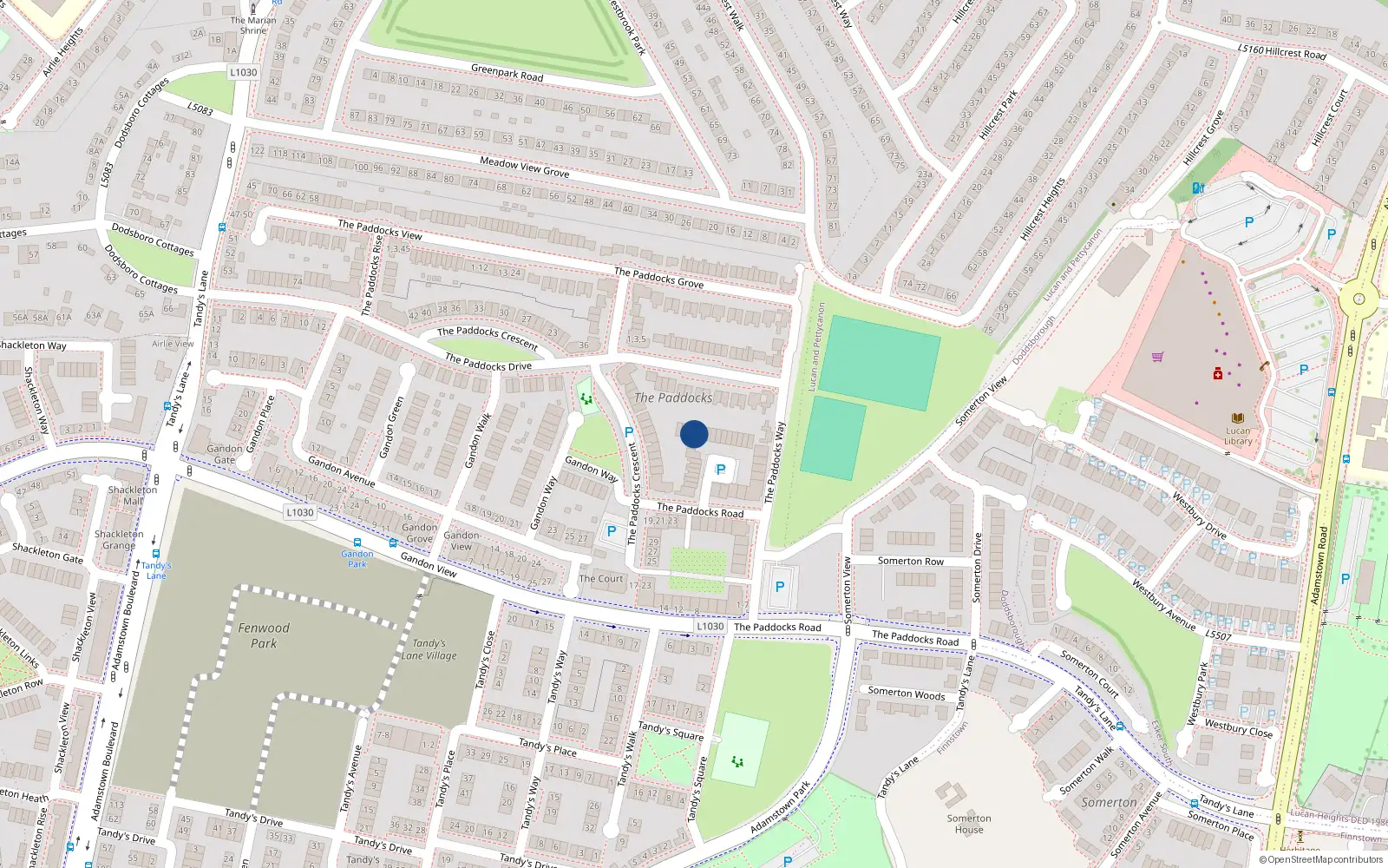 Overhead map showing the location of 12 The Paddocks Place, Lucan