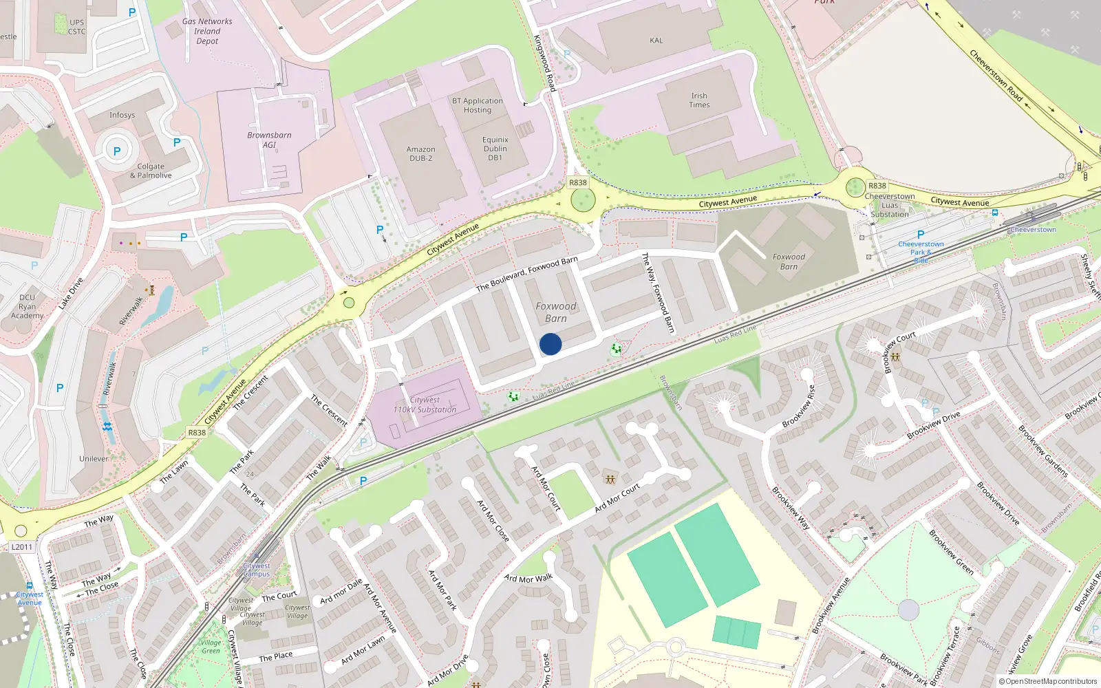 Overhead map showing the location of 12 The Park, Brownsbarn