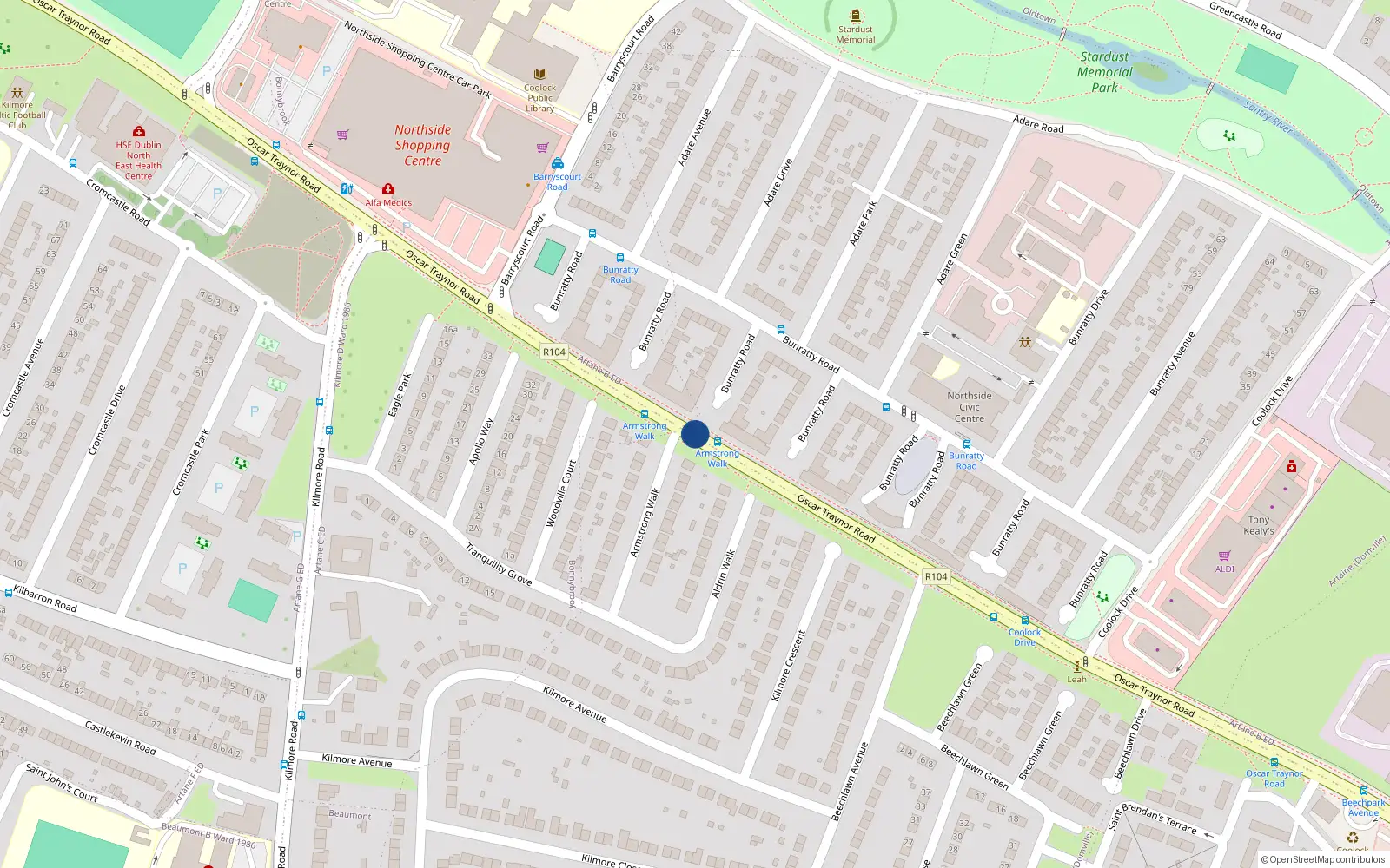 Overhead map showing the location of 12 the Park Larchill, Oscar Traynor Road, Coolock