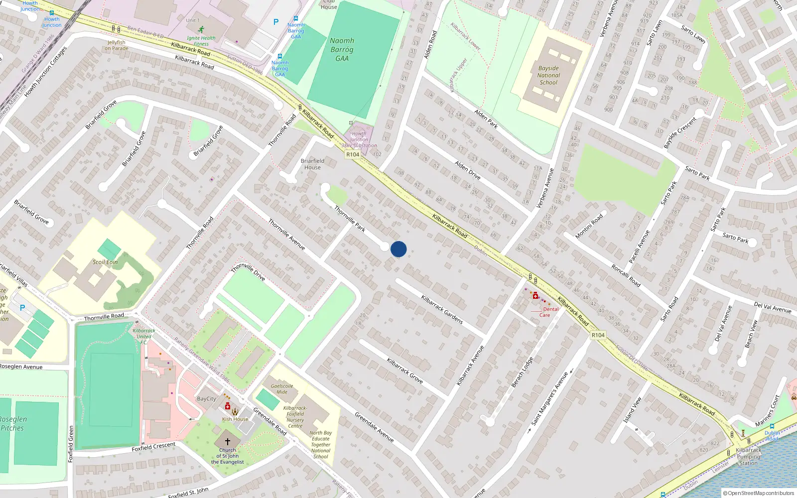 Overhead map showing the location of 12 Thornville Park, Dublin 5