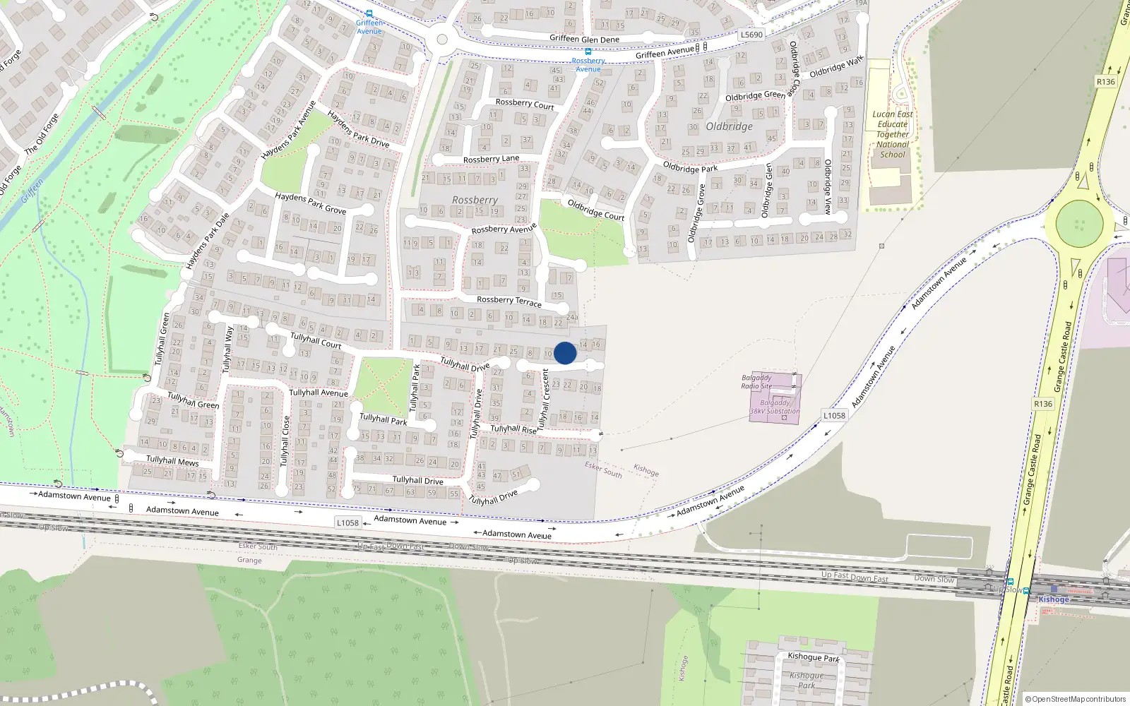 Overhead map showing the location of 12 Tullyhall Crescent, Lucan
