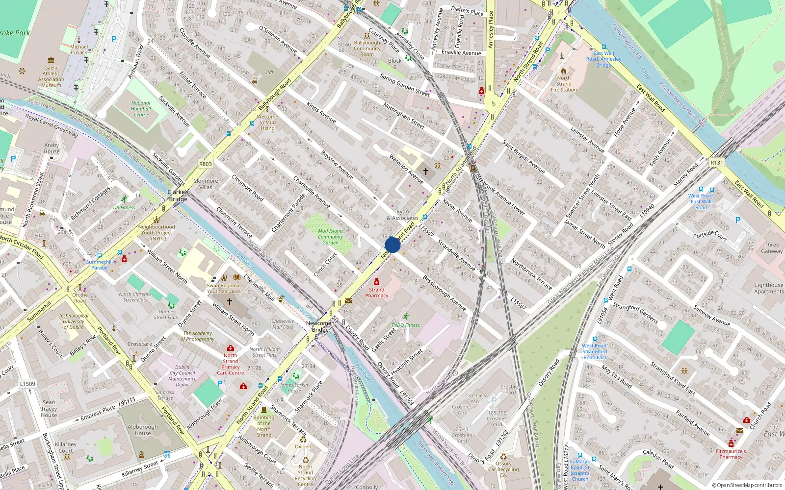 Overhead map showing the location of 12 North Strand Road, Dublin 3