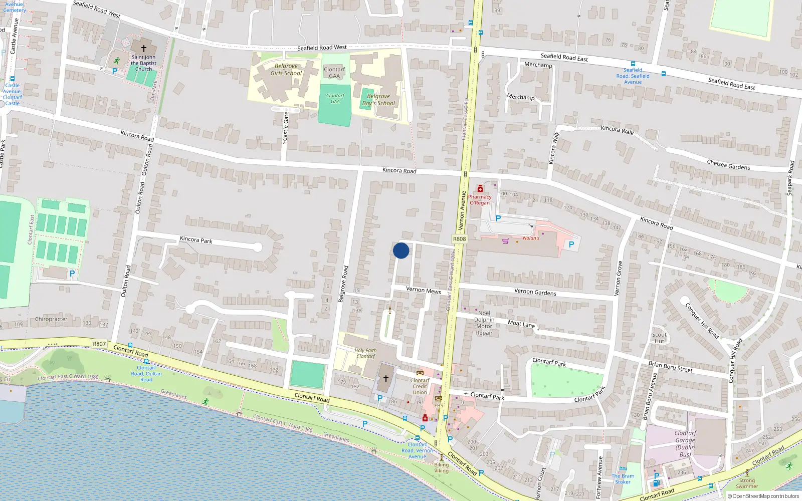 Overhead map showing the location of 12 Vernon Mews, Vernon Avenue, Clontarf