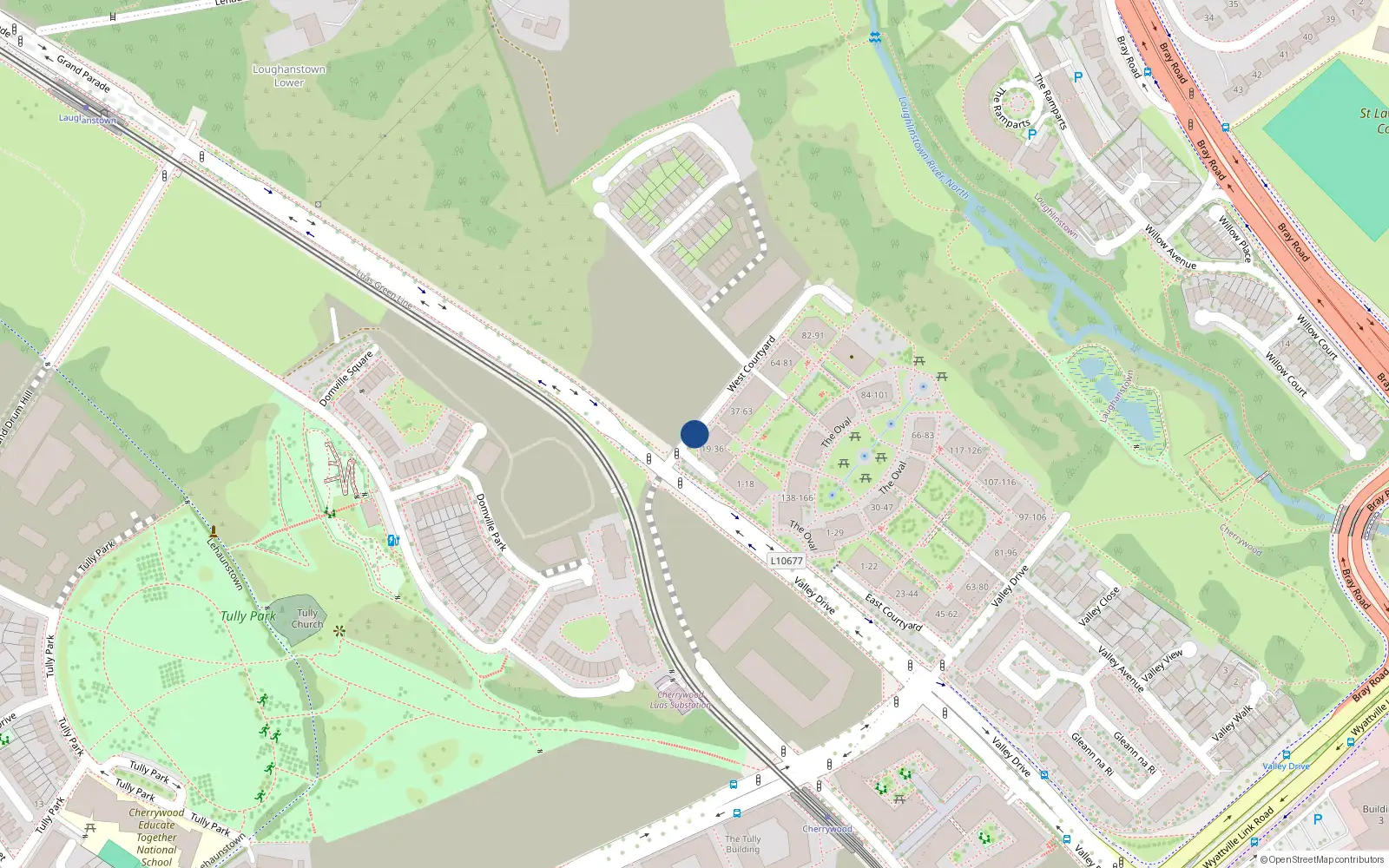 Overhead map showing the location of 12 West Courtyard, Cabinteely