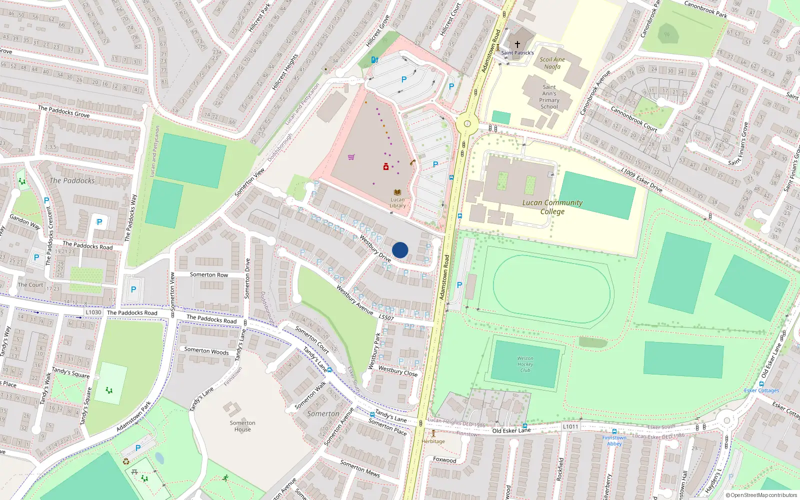 Overhead map showing the location of 12 Westbury Drive, Lucan