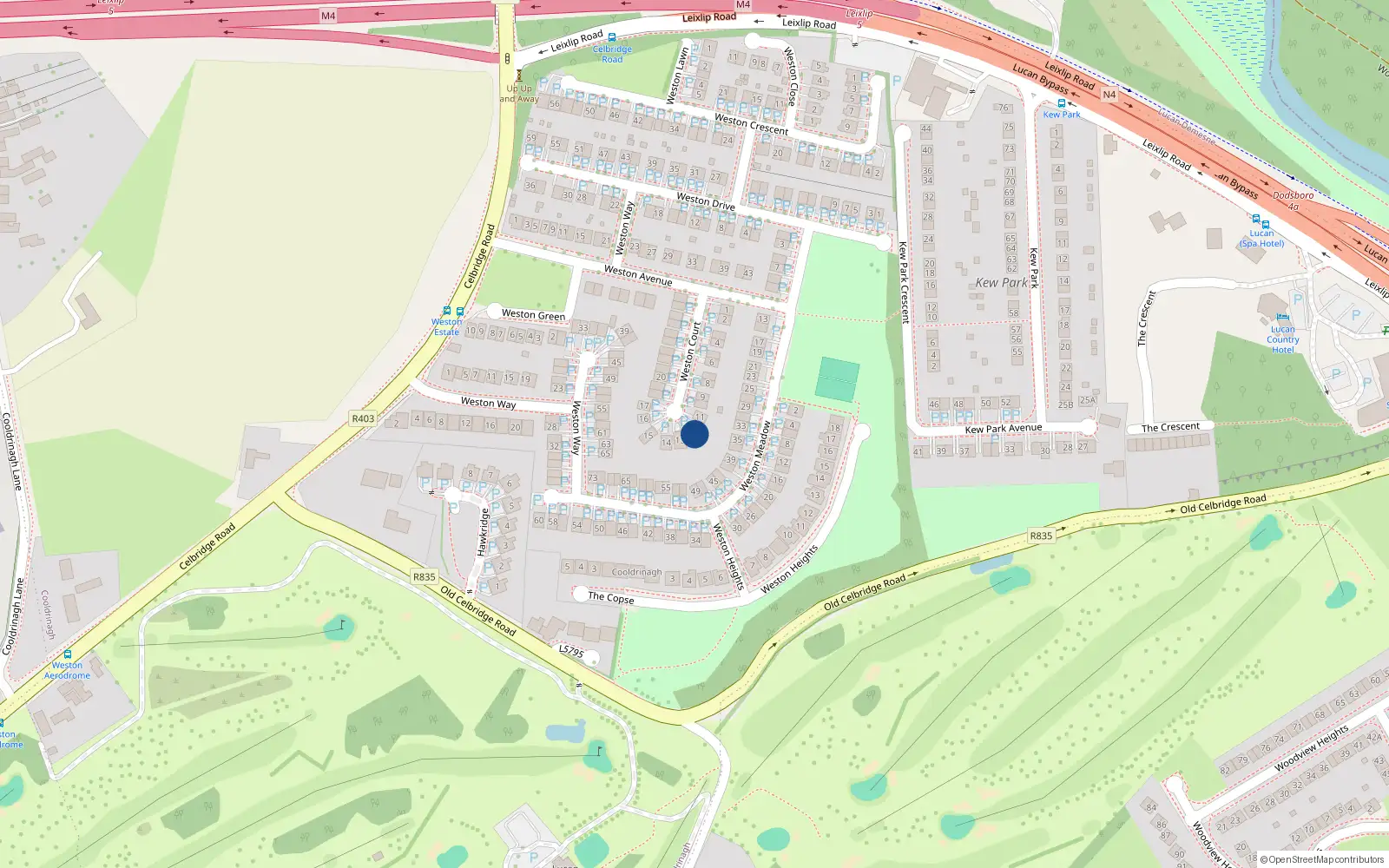 Overhead map showing the location of 12 Weston Court, Lucan