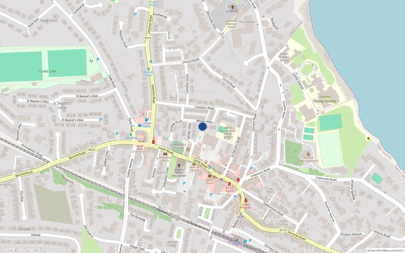 Overhead map showing the location of 12 White's Villas, Dalkey