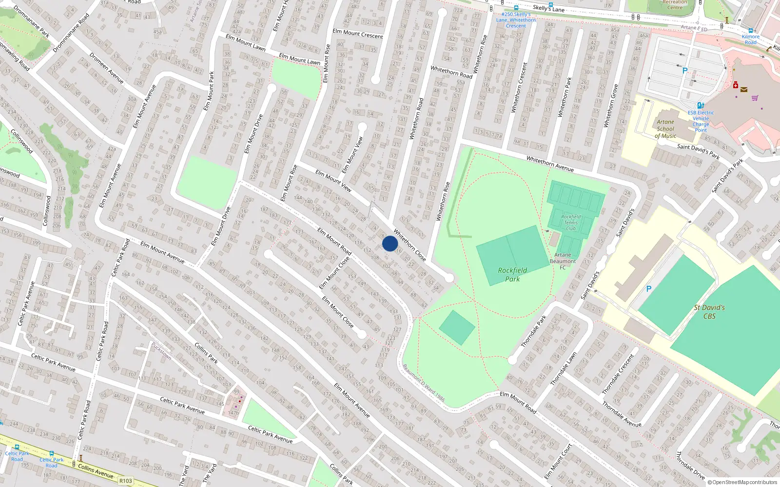 Overhead map showing the location of 12 Whitethorn Close, Artane, Dublin 5