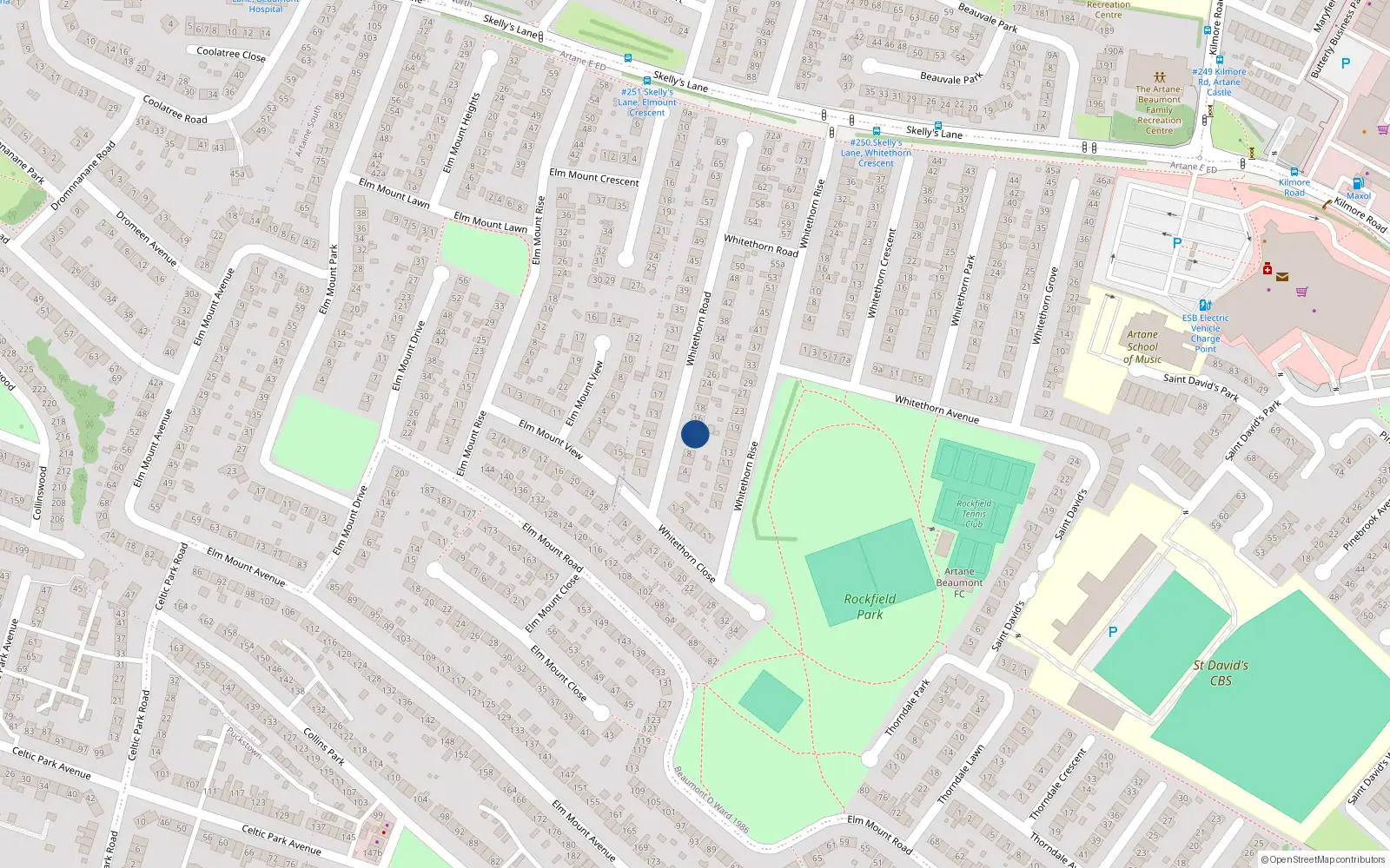 Overhead map showing the location of 12 Whitethorn Road, Dublin 5