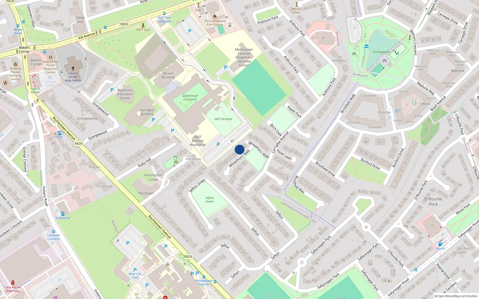 Overhead map showing the location of 12 Whitethorn Walk, Carriglea Downs, Dun Laoghaire