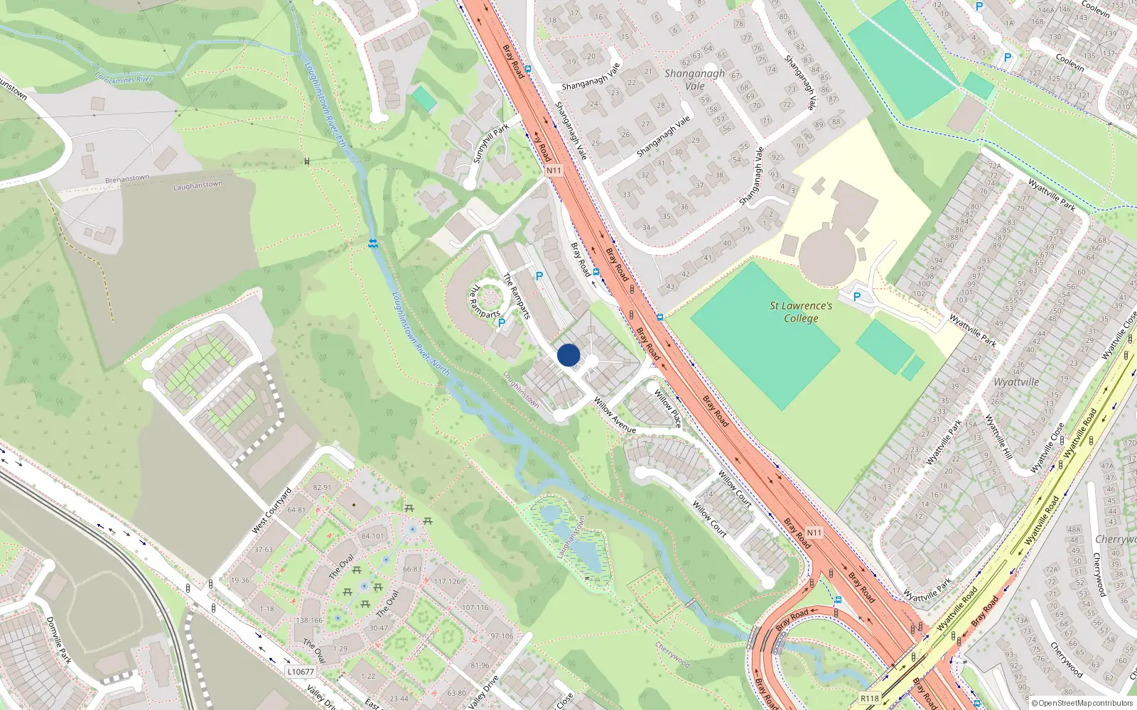 Overhead map showing the location of 12 Willow Park, Dublin 18
