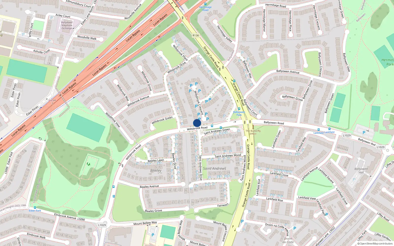 Overhead map showing the location of 12 Willsbrook Crescent, Willsbrook Park, Lucan