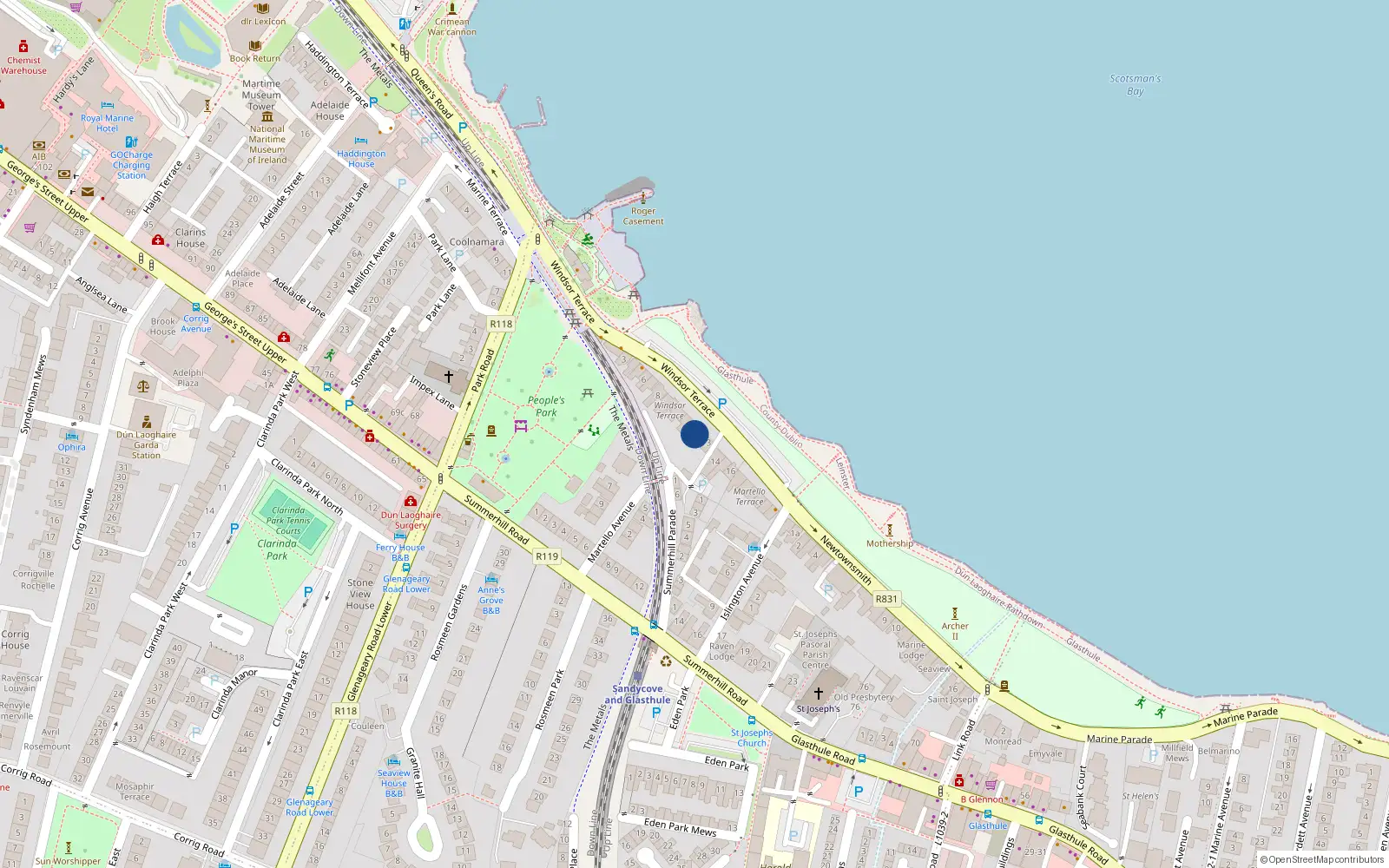 Overhead map showing the location of 12 Windsor Terrace, Dublin