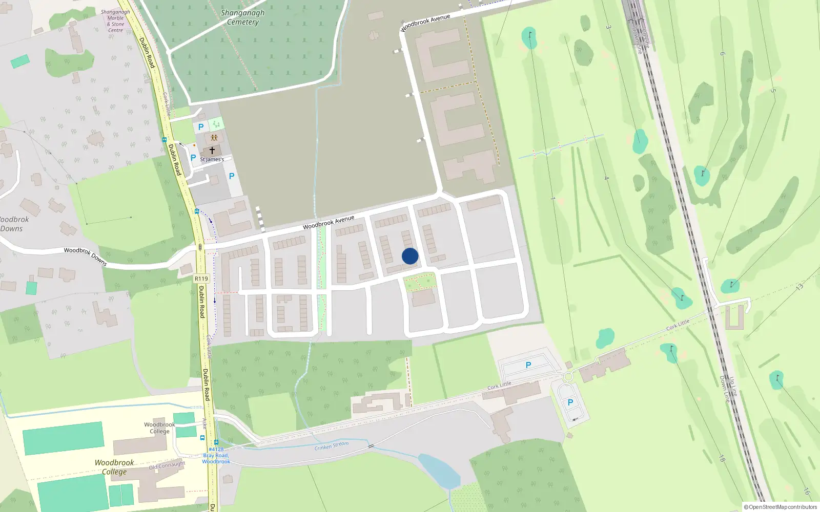 Overhead map showing the location of 12 Woodbrook Elms, Bray