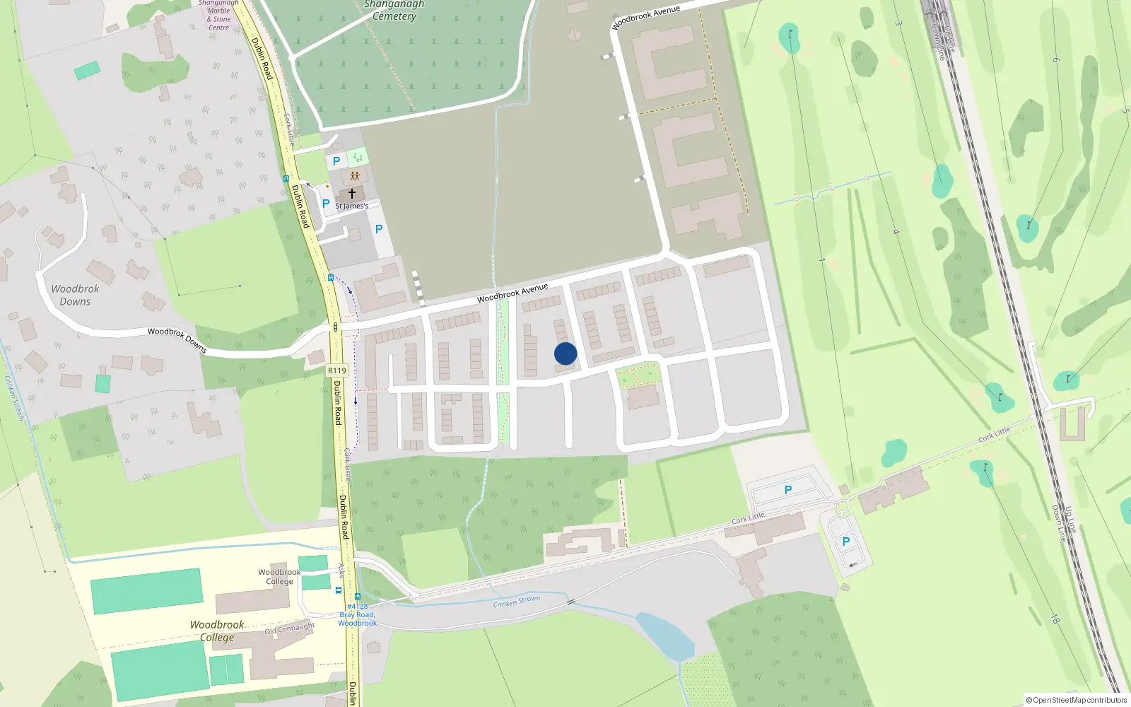 Overhead map showing the location of 12 Woodbrook Vale, Woodbrook, Shankill