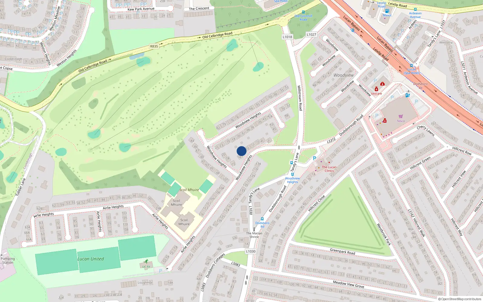 Overhead map showing the location of 12 Woodview Heights, Lucan, Dublin