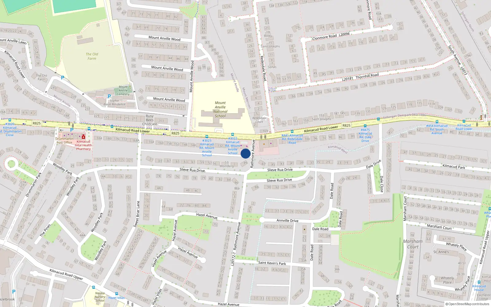 Overhead map showing the location of 120-122 &120a, 120A Lower Kilmacud Road, Stillorgan