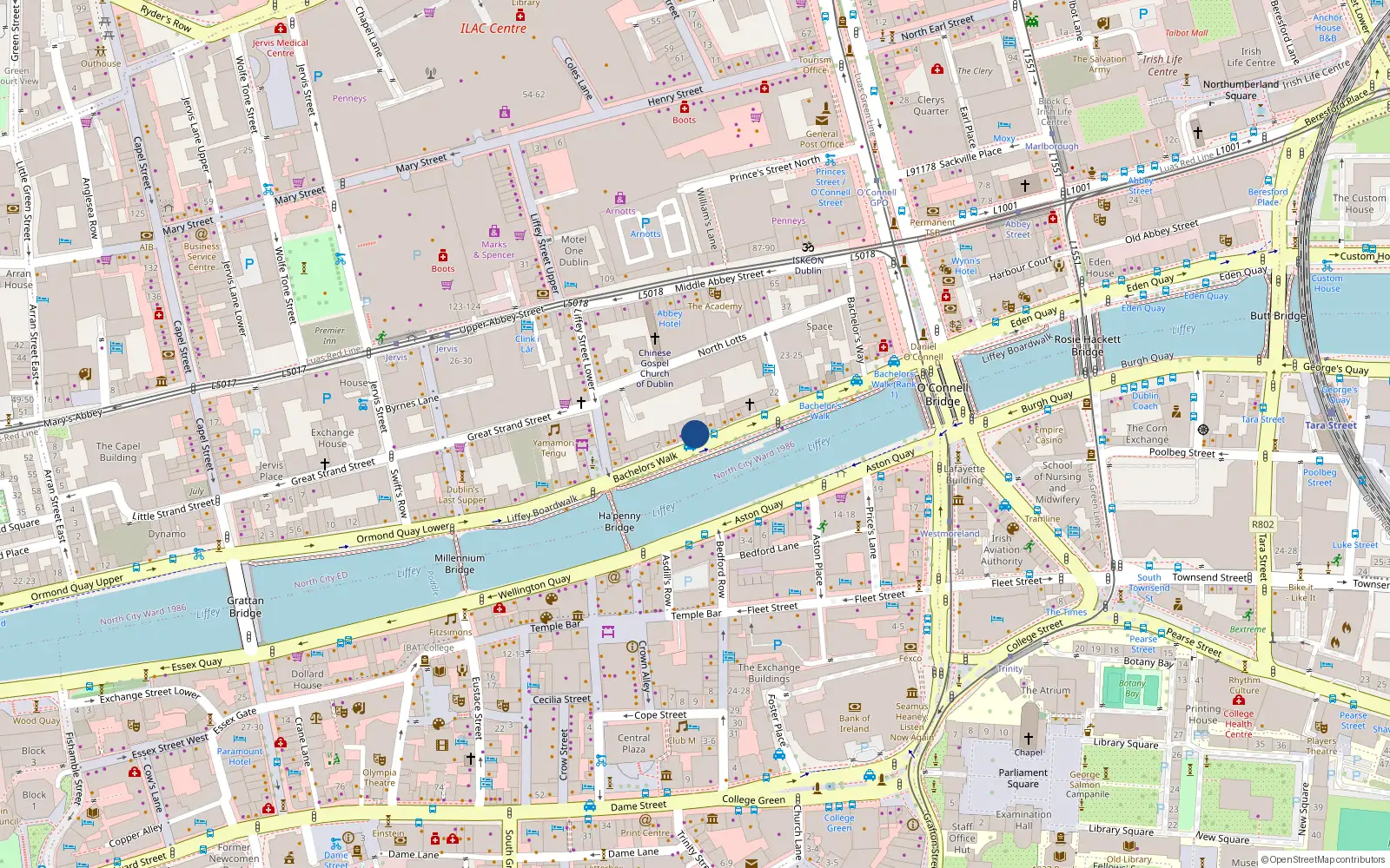Overhead map showing the location of 120 Bachelors Walk, Dublin 1, Dublin