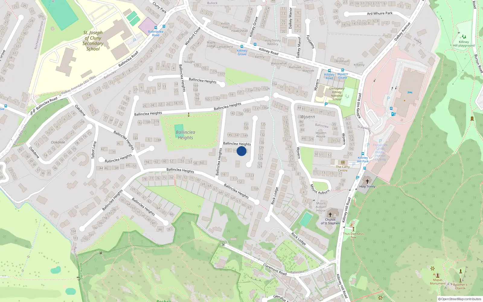 Overhead map showing the location of 120 Ballinclea Heights, Killiney, Dublin