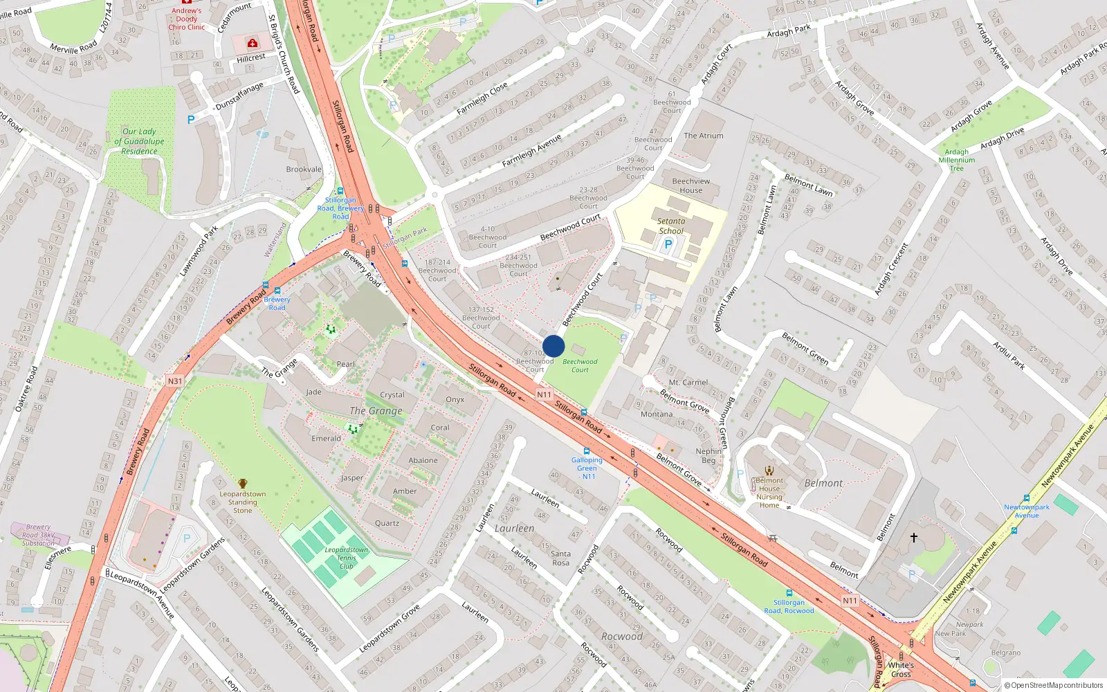 Overhead map showing the location of 120 Beechwood Court, Dublin