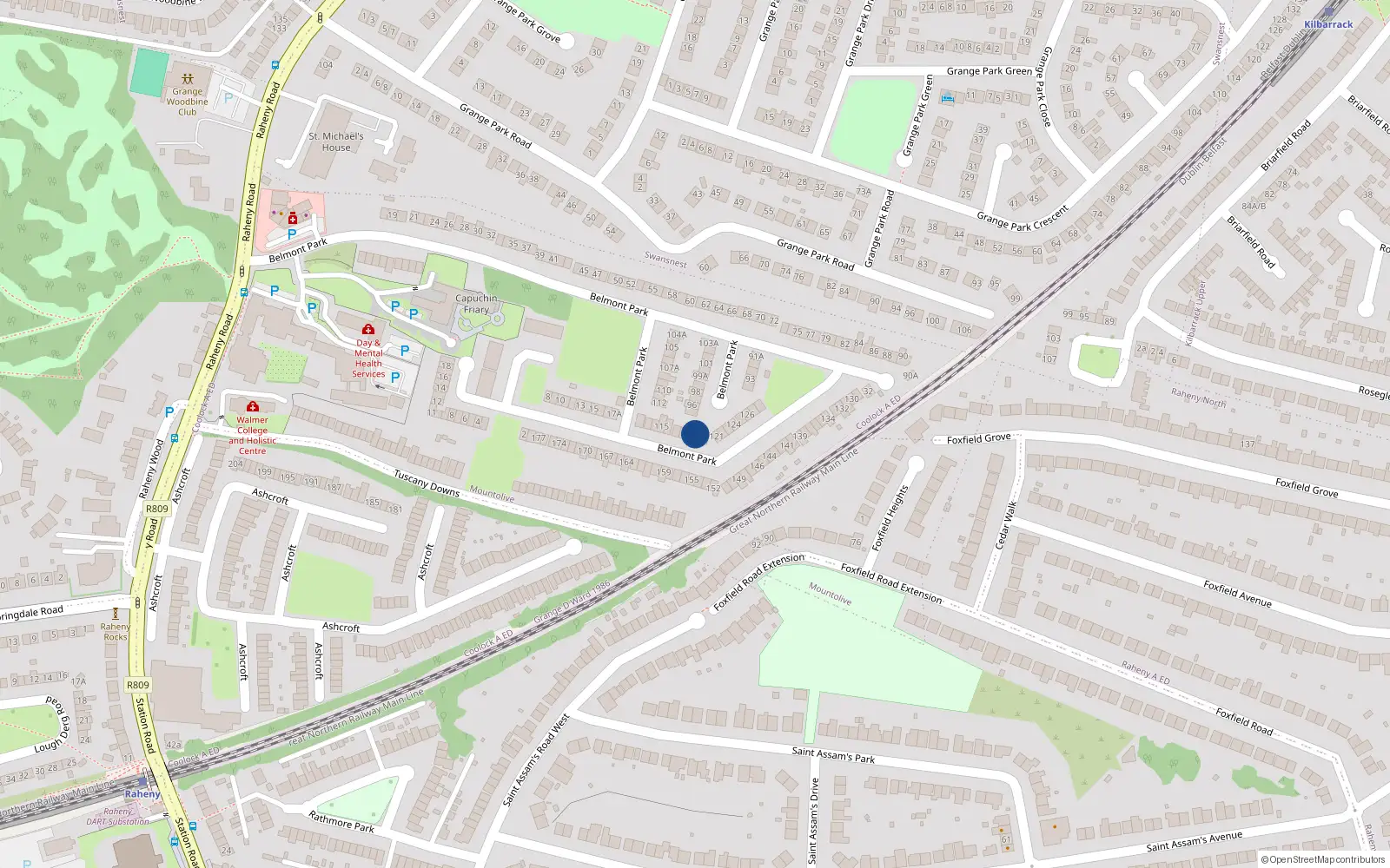 Overhead map showing the location of 120 Belmont Park, Dublin 5