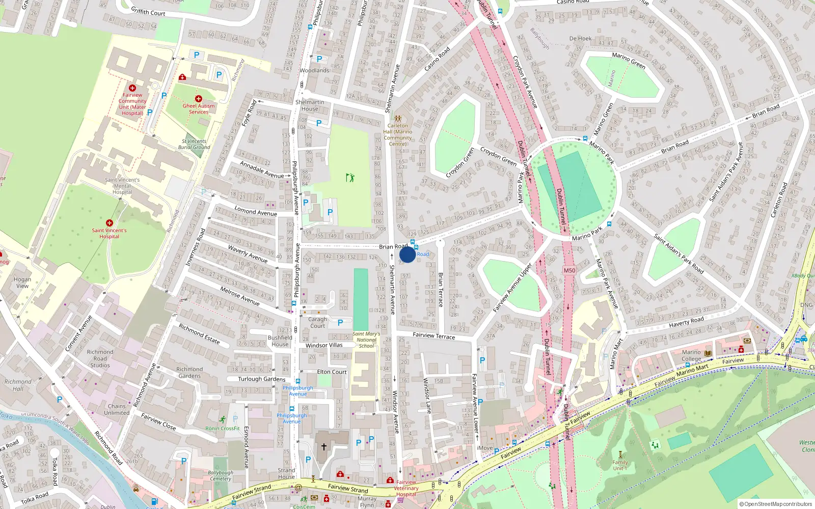 Overhead map showing the location of 120 Brian Road, Marino, Dublin 3
