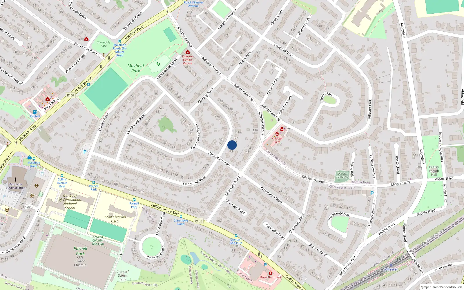 Overhead map showing the location of 120 Clanranald Road, Donnycarney, Dublin 5