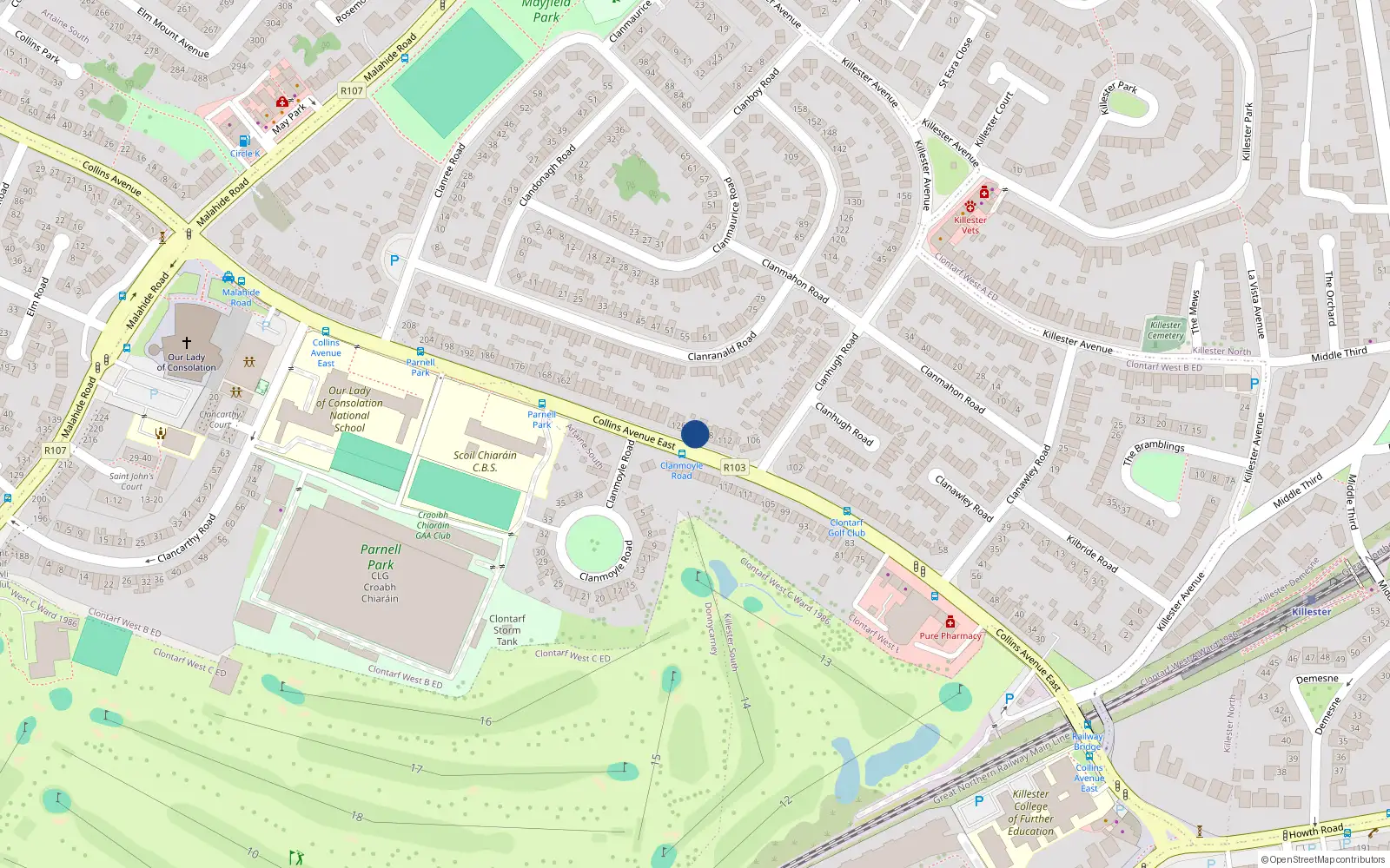 Overhead map showing the location of 120 Collins Avenue East, Killester, Dublin 5