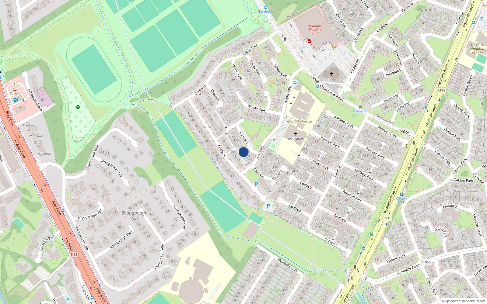 Overhead map showing the location of 120 Coolevin, Ballybrack, Dublin