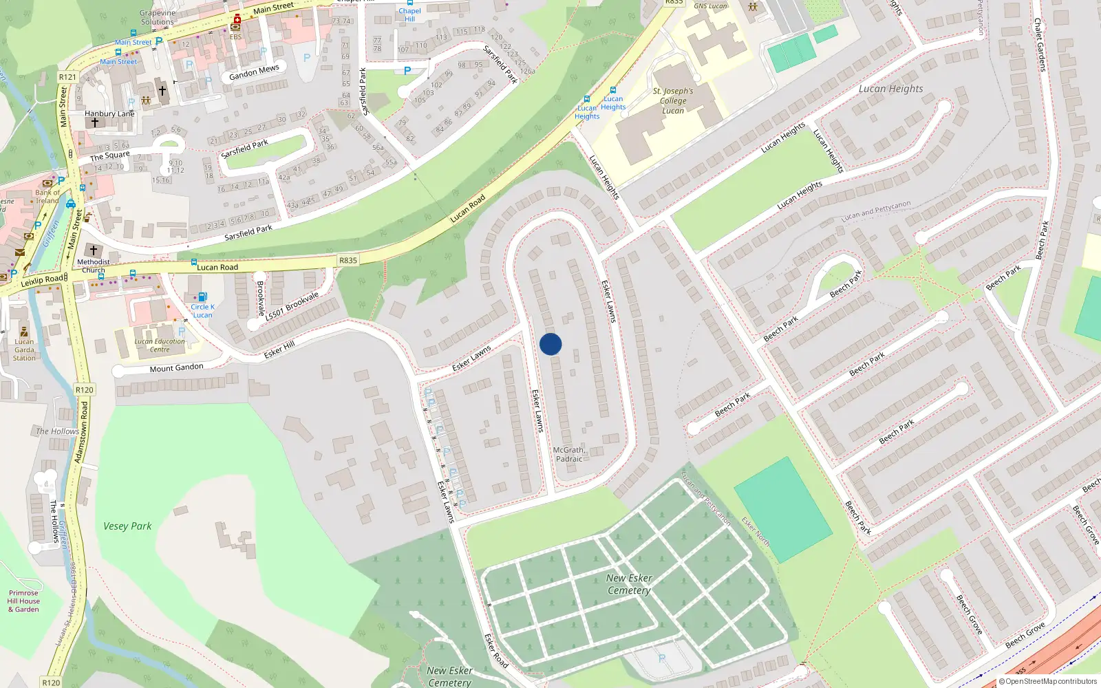 Overhead map showing the location of 120 Esker Lawns, Dublin