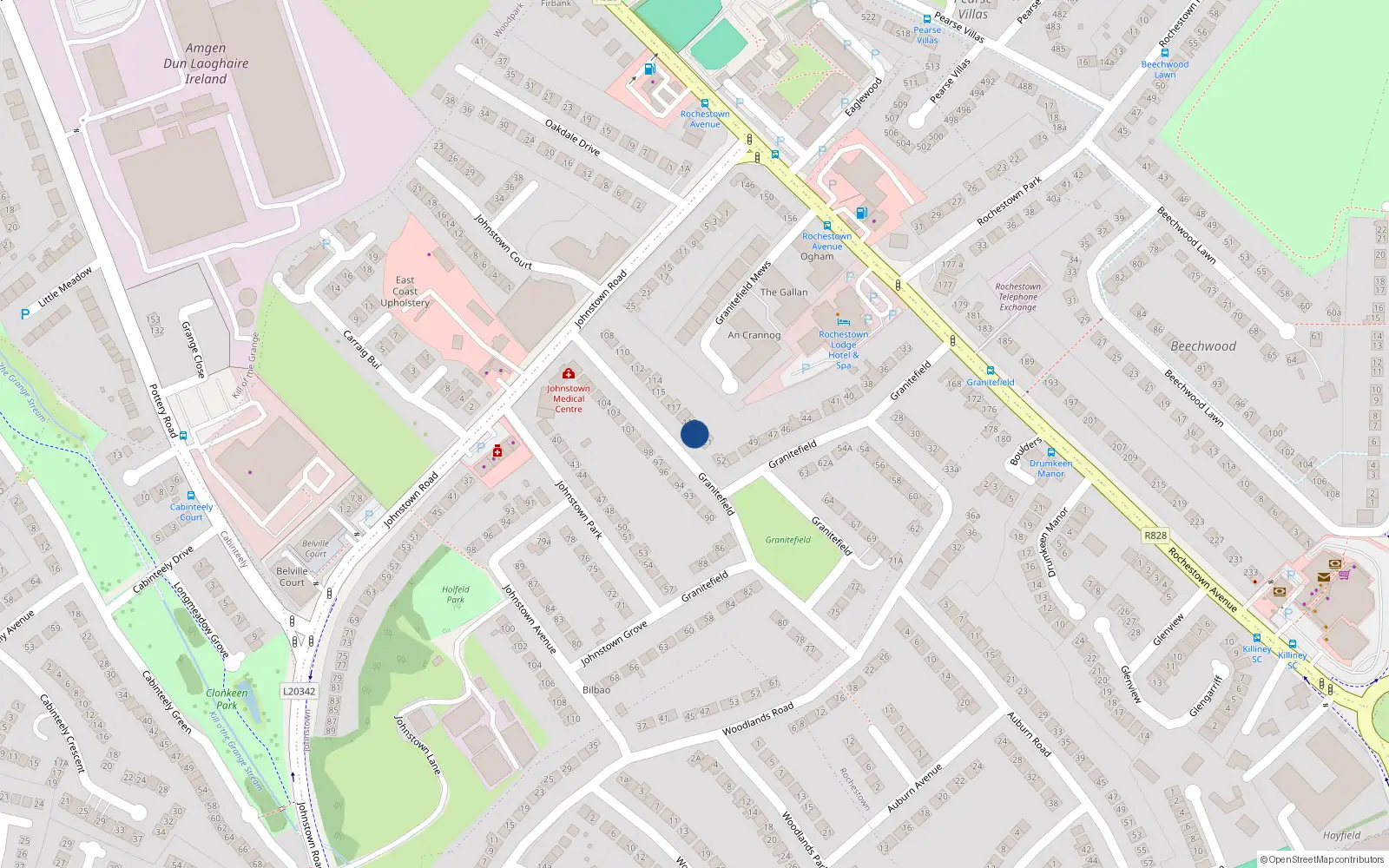 Overhead map showing the location of 120 Granitefield, Rochestown Avenue, Dun Laoghaire